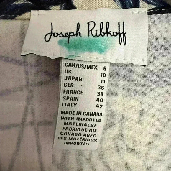 Joseph Ribkoff Abstract Woven Blazer Style Beige Blue Coastal Sz 8 - Picture 3 of 6